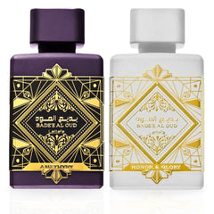 Bade’e Al Oud Amethyst AND Bad'ee Al Oud Honor & Glory EDP Sprays 100ML (3.4 OZ) By Lattafa | A Duo That Highlights Your Unique Charm. (BUNDLE)