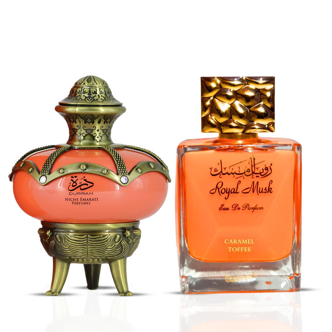 Niche Emarati Durrah by Lattafa & Royal Musk Lychee Rose by Surrati - Eau De Parfum Sprays 100ML (3.4 OZ) | Dewy Fruits & Blushing Florals (Bundle)