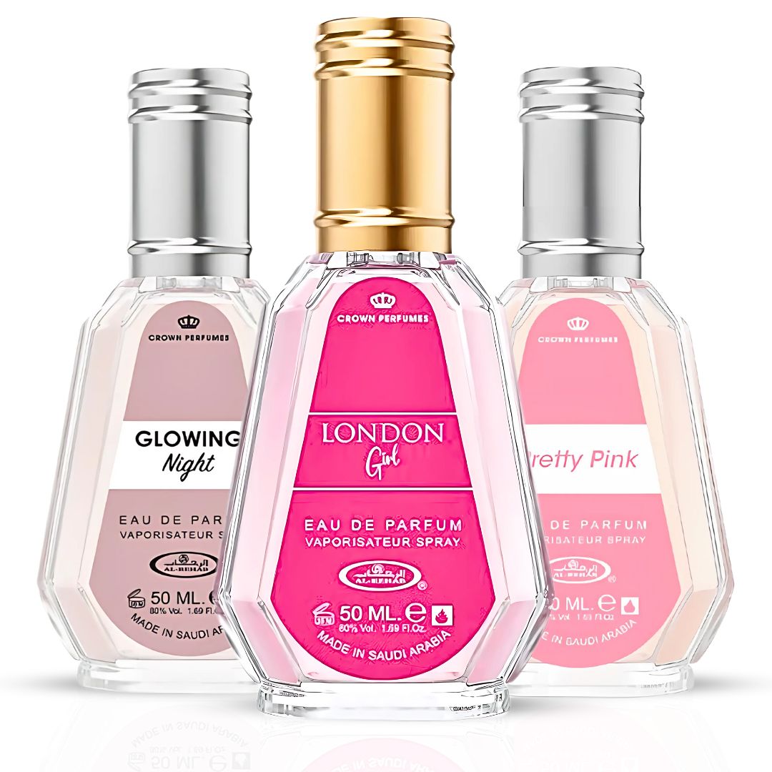 London Girl, Glowing Night & Pretty Pink Eau De Parfum Spray 50ML (1.7 OZ) By Al Rehab | An Enchanting Trio Of Fruity, Floral & Velvety Scents. (Bundle)