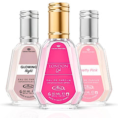 London Girl, Glowing Night & Pretty Pink Eau De Parfum Spray 50ML (1.7 OZ) By Al Rehab | An Enchanting Trio Of Fruity, Floral & Velvety Scents. (Bundle)