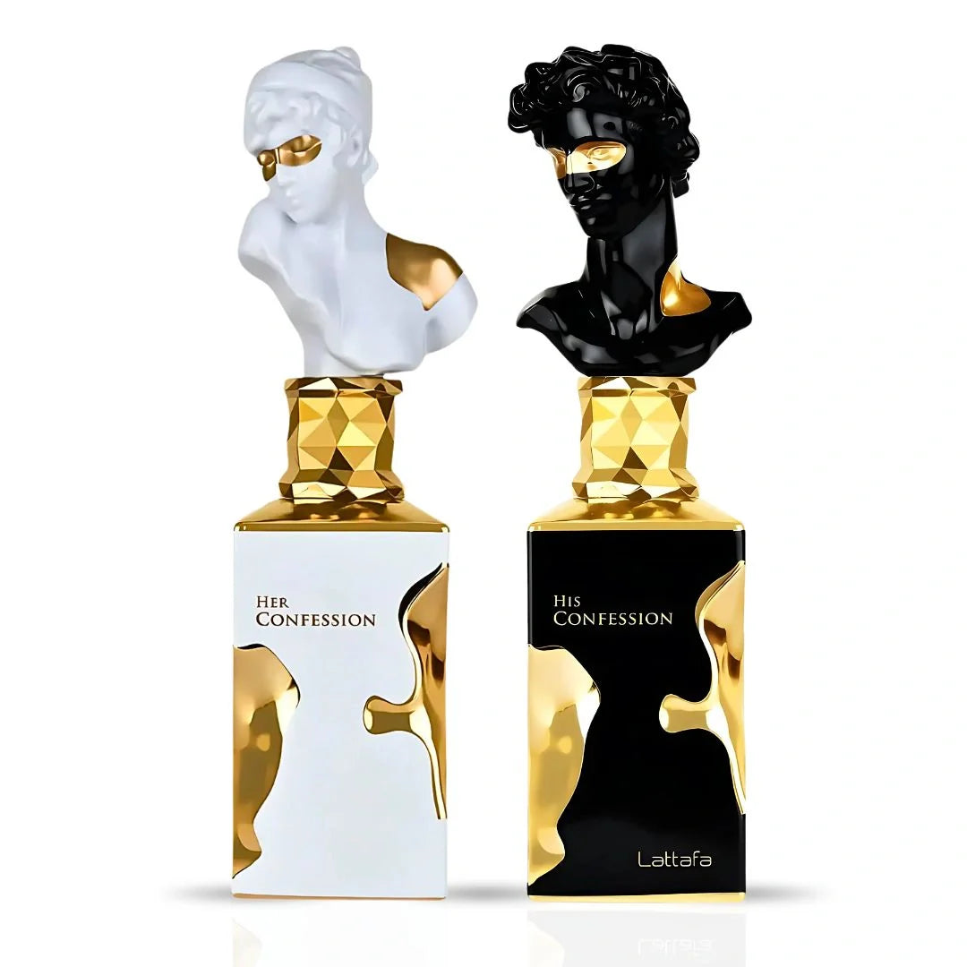 His & Her Confession Eau de Parfum Sprays 100ml (3.4 oz) by Lattafa | For Him & Her — Scents Wrapped in Warmth & Sophistication (Bundle)