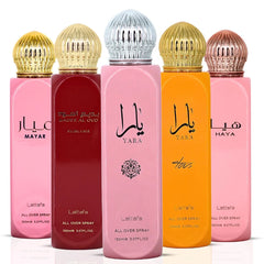 Yara, Mayar, Haya, Yara Tous & Bad'ee Al Oud Sublime All-Over Sprays 150ml (5.07 oz) by Lattafa | A Scent for Every Vibe (Bundle)