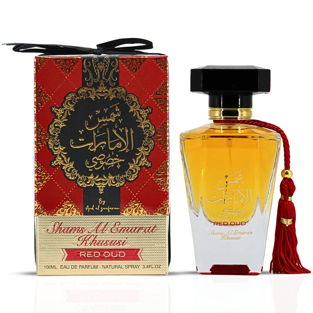 Red Oud Shams Al Emarat Khususi Eau De Parfum Spray 100ML (3.4 OZ) by Ard Al Zaafaran | A Lively Citrus Fragrance with Warm Vanilla & a Hint of Oud.