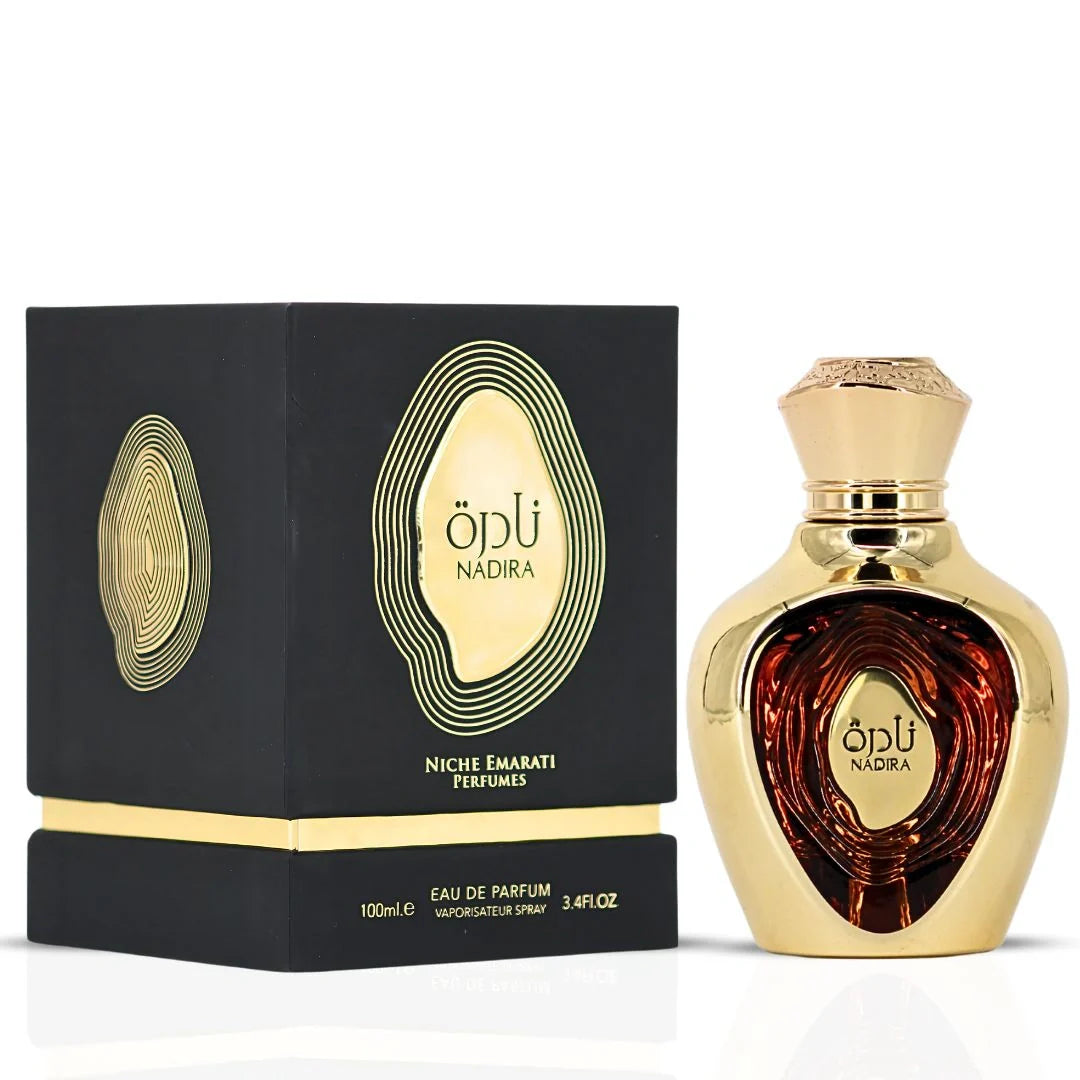 Niche Emarati Nadira Eau De Parfum Spray 100ml (3.4 oz) by Lattafa | Tropical Fruit. Caramel Kisses. Milk-Soaked. Heaven-Scented.