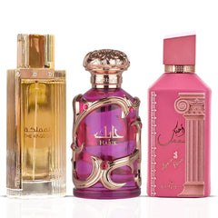 Habik Women & Kingdom Women by Lattafa & Ahubbak Love in Paris by Ard Al Zaafaran - Eau de Parfum Sprays 100ml (3.4 oz) | Juicy Pear Elegance – A Trio of Feminine Allure (Bundle)