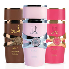 Yara, Yara Candy & Asad Bourbon EDP Sprays 100ML (3.4 OZ) By Lattafa | A Trio Of Sweet, Fruity & Indulgent Fragrances, Perfect For Any Occasion. (SWEET SENSATIONS BUNDLE)