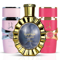 Yara, Yara Candy & Victoria Eau De Parfum Sprays 100ML (3.4 OZ) By Lattafa | A Vibrant Trio Of Tropical Fruits, Creamy Gourmand & Floral Elegance. (Bundle)