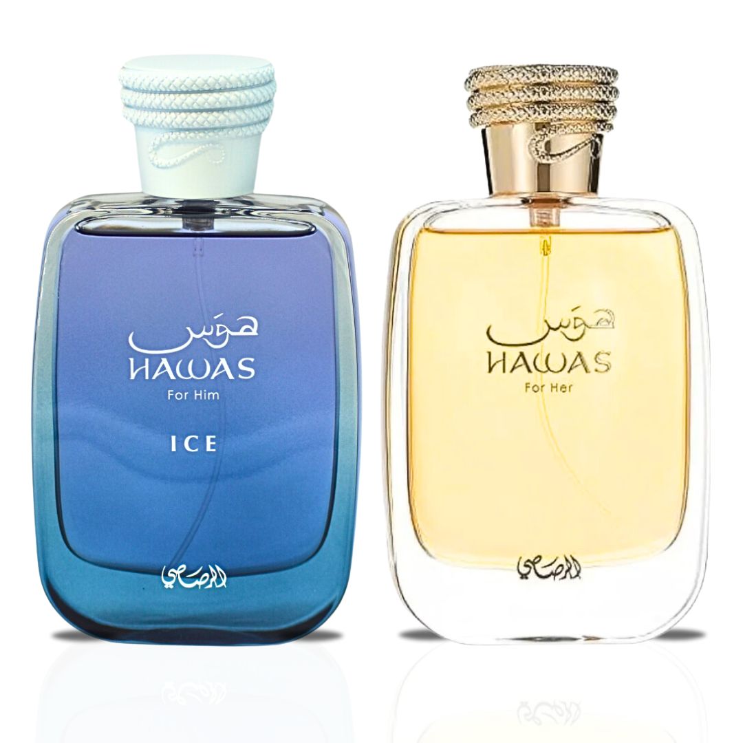 Hawas Ice For Men & Hawas For Women - EDP Sprays 100ML (3.4 OZ) By Rasasi | Long Lasting, Exquisite Scent, Luxurious Fragrances. (LUXURIOUS BUNDLE)