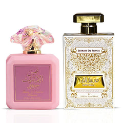 Pink Blush Shams Al Emarat Khususi & Meethaq Extrait De Rouge Eau De Parfum Sprays 100ML (3.4 OZ) by Ard Al Zaafaran | A Delightful Bundle of Sweet & Cozy Scents. (Bundle)