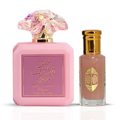 Pink Blush Eau De Parfum Spray 100ML (3.4 OZ) by Ard Al Zaafaran & Pink Musk Perfume Oil 12ML (0.40 OZ) by Intense Oud | A Dreamy Fusion of Fruity Sweetness, Vanilla & Musk. (Bundle)