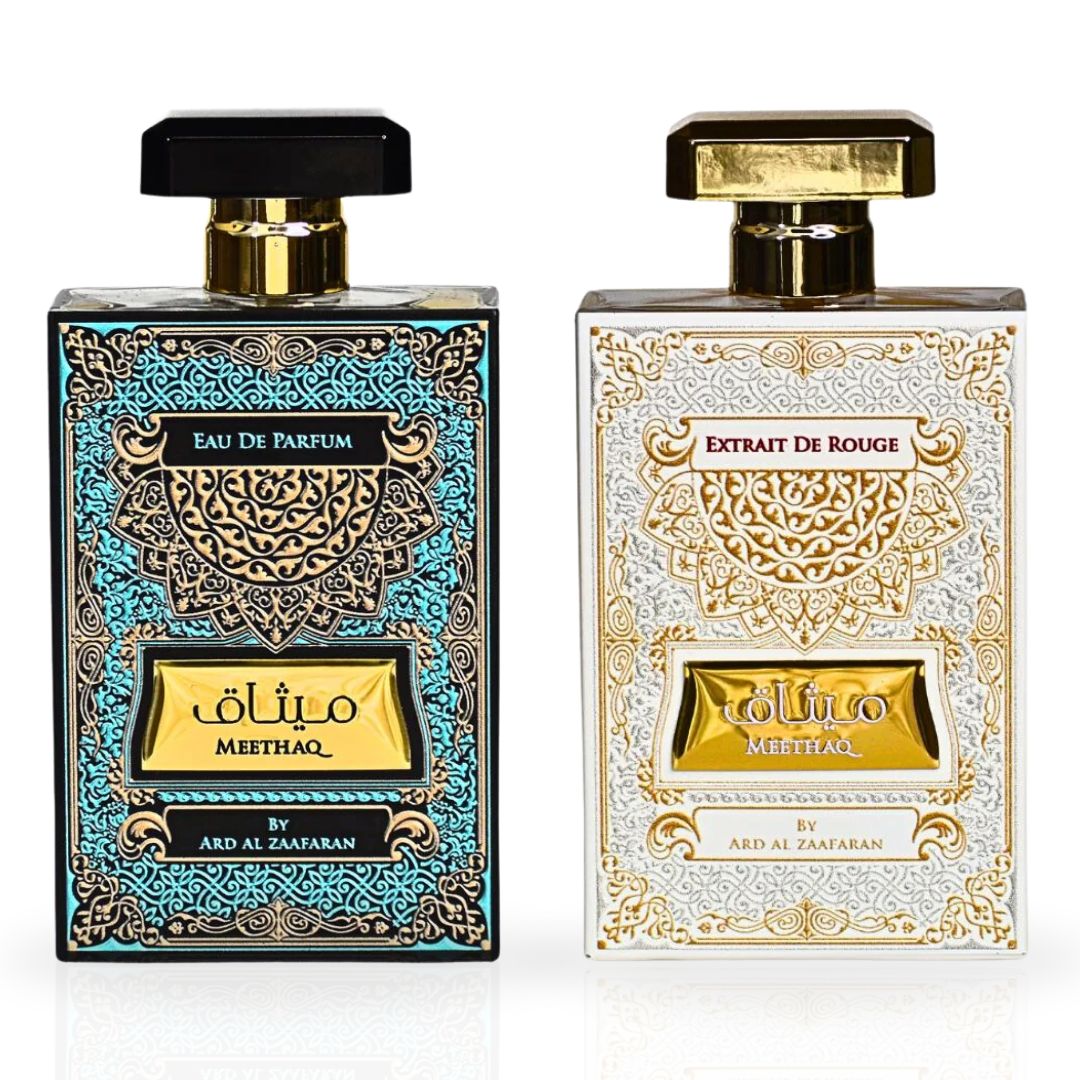 Meethaq & Meethaq Extrait De Rouge - EDP Sprays 100ML (3.4 OZ) By Ard Al Zaafaran | Long Lasting & Luxurious Blend Of Enchanting Fragrances. (ENCHANTED BUNDLE)