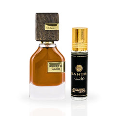Saheb EDP Spray 70ML (2.3 OZ) & Saheb Roll-On Perfume Oil CPO 10ML (0.34 OZ) by Ard Al Zaafaran. (WONDER BUNDLE)