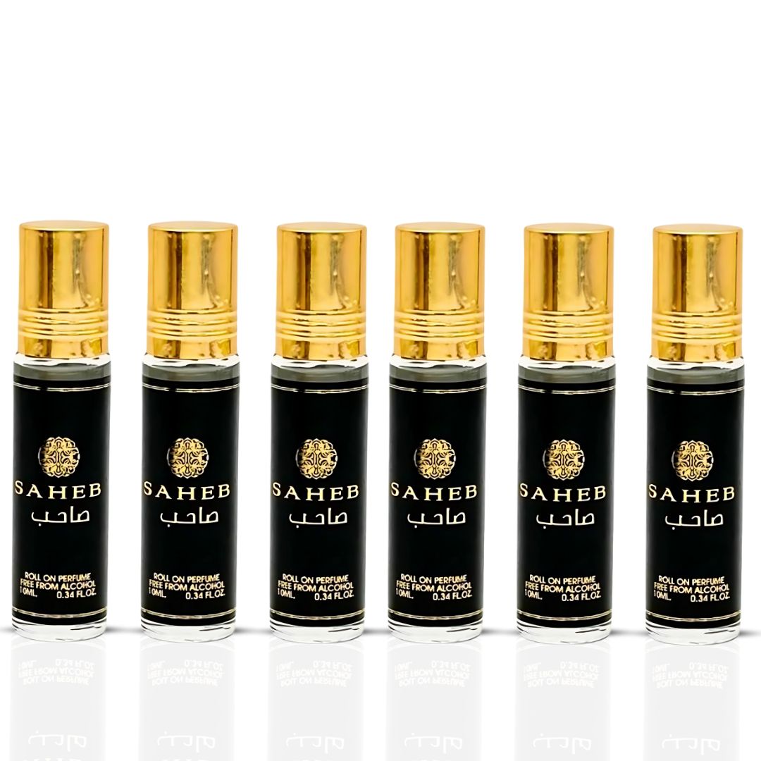 6PCS Saheb Roll-On Perfume Oil - CPO 10ML (0.34OZ) by Ard Al Zaafaran | Long Lasting, Miniature Perfume Oil For Men & Women. (Pack Of 6)