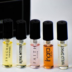5 SA Sample - Shaghaf Women, Faith Bloom, Royal Mystery, Inara Oud, Wild Spirit