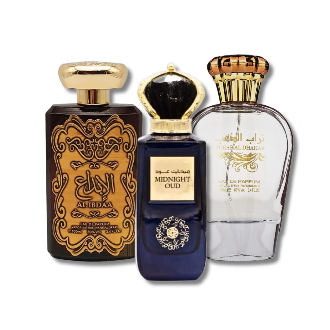 3-Pcs Al Ibdaa Gold,Midnight & Turab Al Dhahab EDP-100Ml by Ard Al Zaafaran