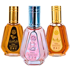 Yara, Qaed Al Fursan & Raghba - EDP 50ML (1.7 OZ) by Ard Al Zaafaran, MINI (Travel Size) Perfumes Collection, Perfumes for Men & Women. (SENSATIONAL BUNDLE)