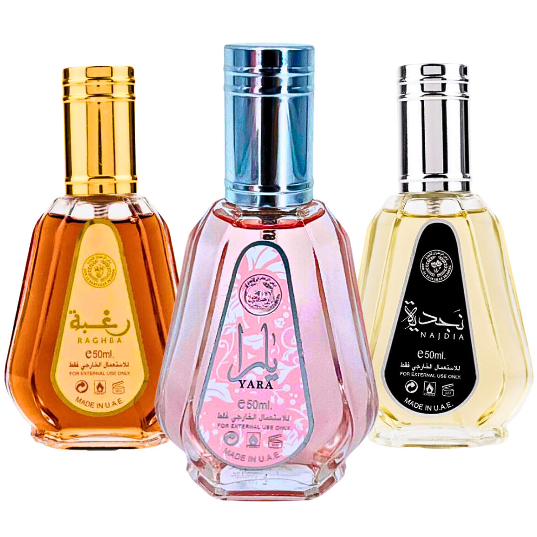 Yara, Raghba & Najdia - EDP 50ML (1.7 OZ) by Ard Al Zaafaran, MINI (Travel Size) Perfumes Collection, Perfumes for Men & Women. (AMAZING BUNDLE)